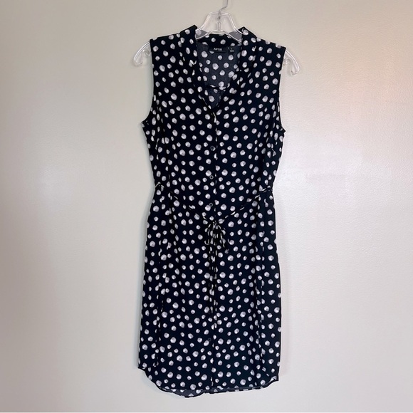 Apt. 9 Black & White Button Down Sleeveless Belted Dress Polka Dots Size 8 - Picture 2 of 9